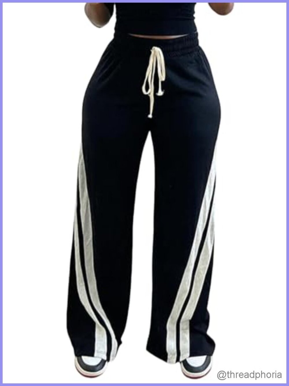 High Waist Wide Leg Sweatpants with Side Stripe